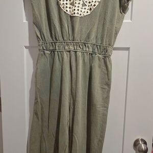 Umgee Olive Green Jumpsuit with Lace Detail